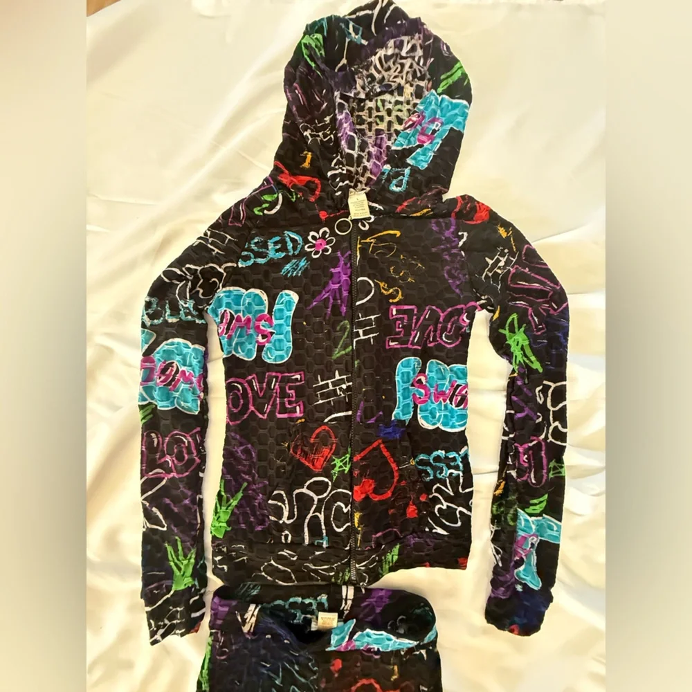 312 NYC Y2K Graphic Tracksuit Set Hoodie Leggings Bubble Textured Stretch Retro